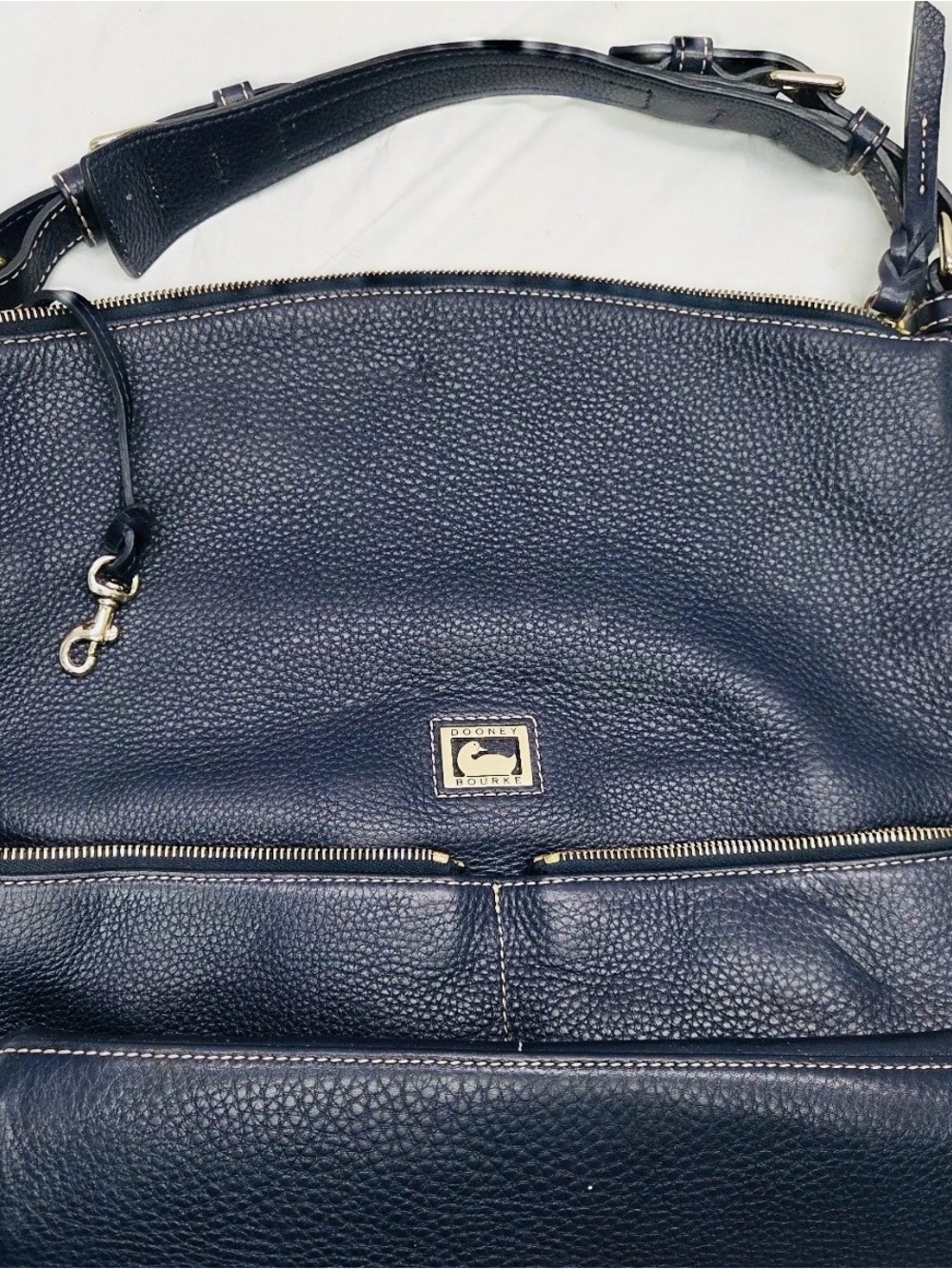 Dooney & Bourke Navy Pebbled Leather Hobo Shoulder Bag with Gold Hardware